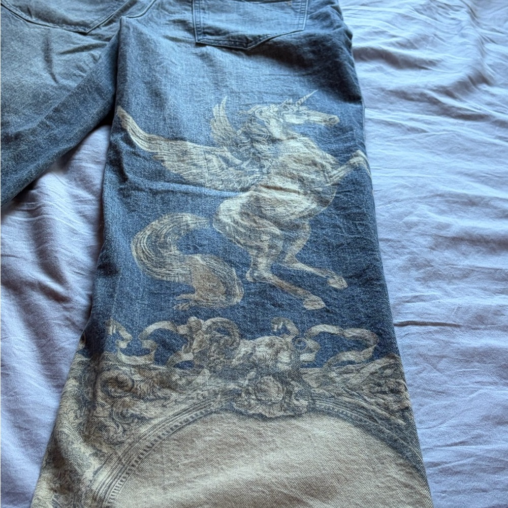 Pilcro Blue and Cream Flare Jeans - Picture 2 of 16